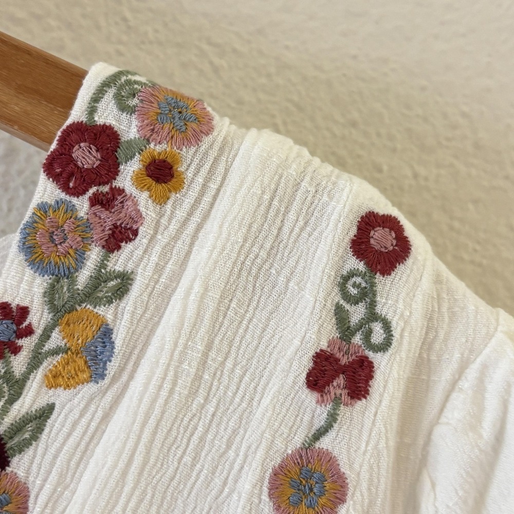 Baltic Born Santa Fe Dress Womens L White Embroidered Smocked Boho Peasant - Picture 9 of 11